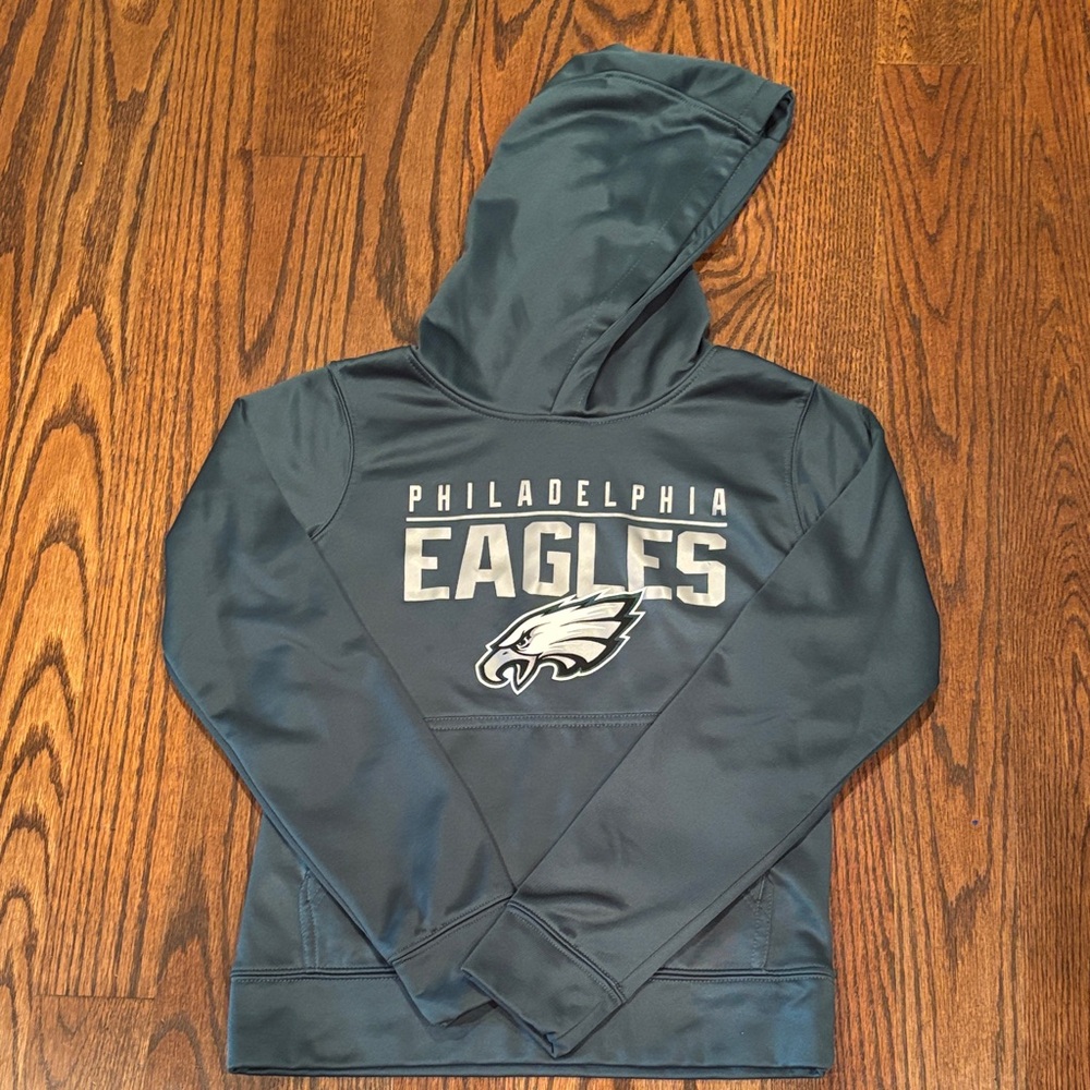 Philadelphia Eagles hoodie. Dri- fit material. Size large youth (14/16)